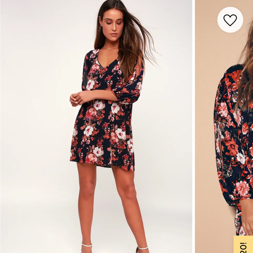 Lulu’s Shifting Dears Navy Blue Floral Print Dress size xs